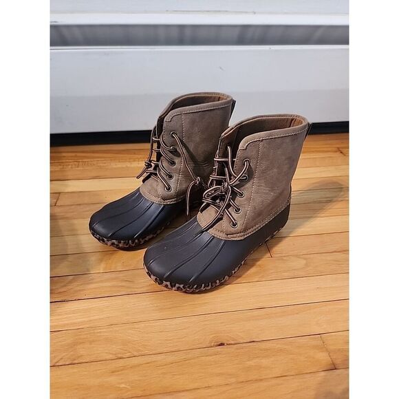 Marley Lilly Duck Boots Women Size 6 Brown Waterproof Rain Boots Leopard NICE - Picture 1 of 9